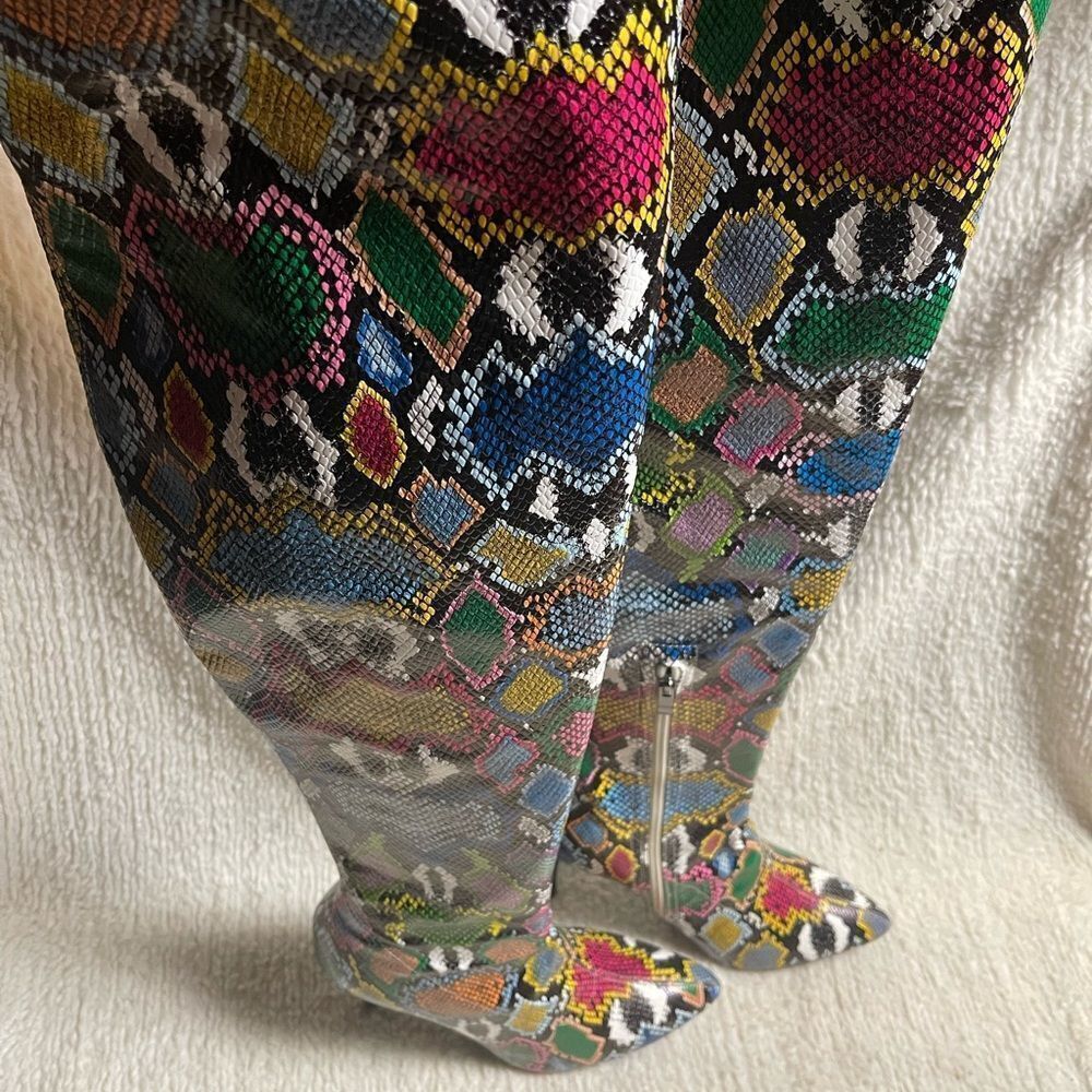 Multicolor Snakeskin Prints thigh high 
Heels boots pointed toe EUR43 run small